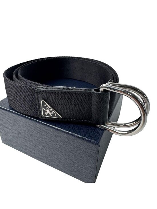 Prada Woven Re-Nylon Triangle Logo Belt